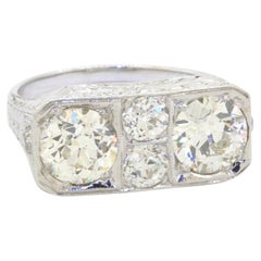 Antique 18k White Gold 2.57ct VS Diamond Filigree Ring 0.93ct and 1.04ct Centers