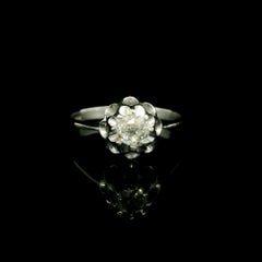 Antique 18k White Gold .37ctw Old Mine Cut Diamond Buttercup Solitaire Ring