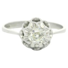 Anillo solitario de diamantes Buttercup en oro blanco antiguo de 18 quilates de 0,37 ctw talla antigua