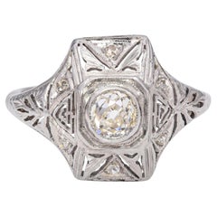 Antique 18k White Gold .47ct Old Mine Cut Diamond Ring