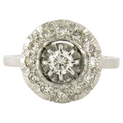 Antico anello da cocktail con diamanti in oro bianco 18k e platino, CIRCA 1910