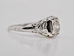 Antique 18k White Gold Art Deco Ring Modified Round Brilliant Cut Diamond