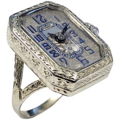 Antique 18k White Gold Mechanical Ring Watch
