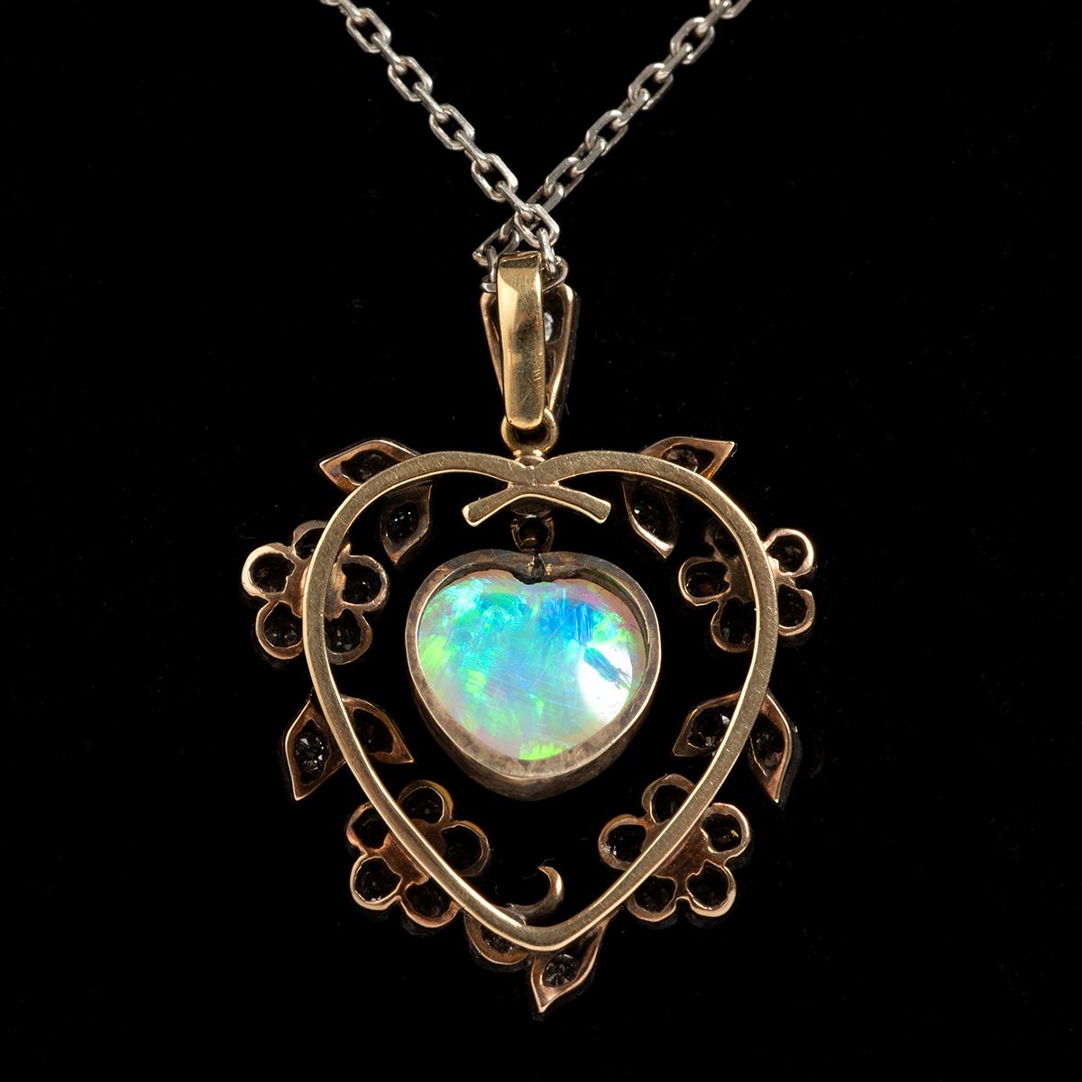 Women's Victorian 18 Carat White Gold Necklace with Diamonds, Emeralds and Opal Stone. For Sale