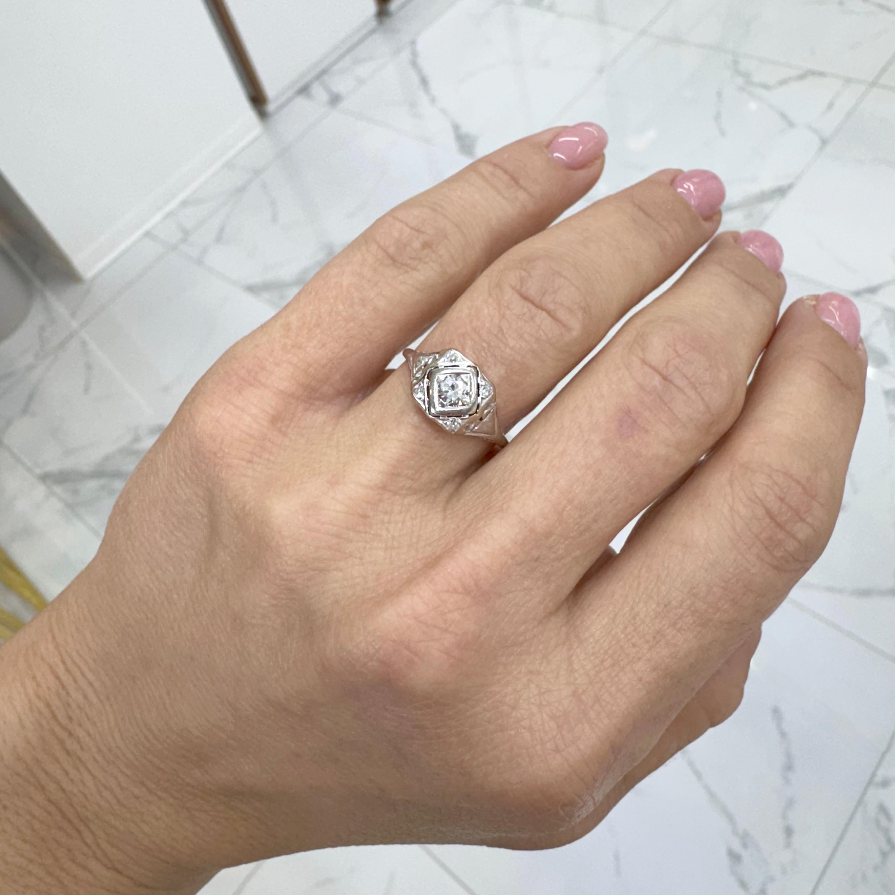 Antiker 18K Weißgold Old European Cut Diamant Verlobungsring Damen