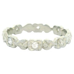 Antique 18k White Gold Old European Diamond Floral Design Band Ring Size 5.5