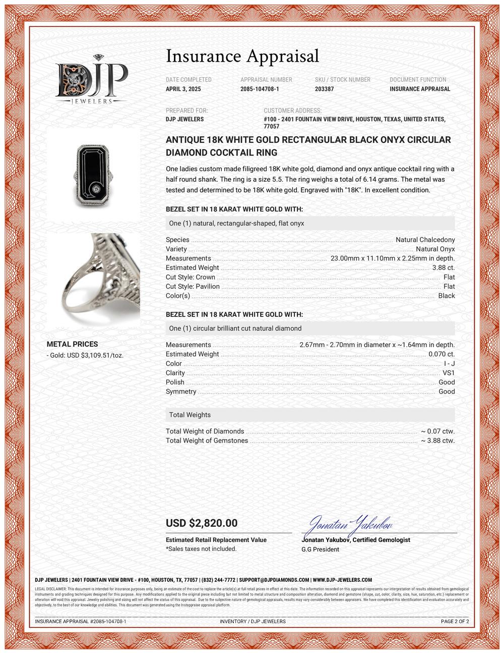 Antique 18K White Gold Rectangular Black Onyx Circular Diamond Cocktail Ring For Sale 3