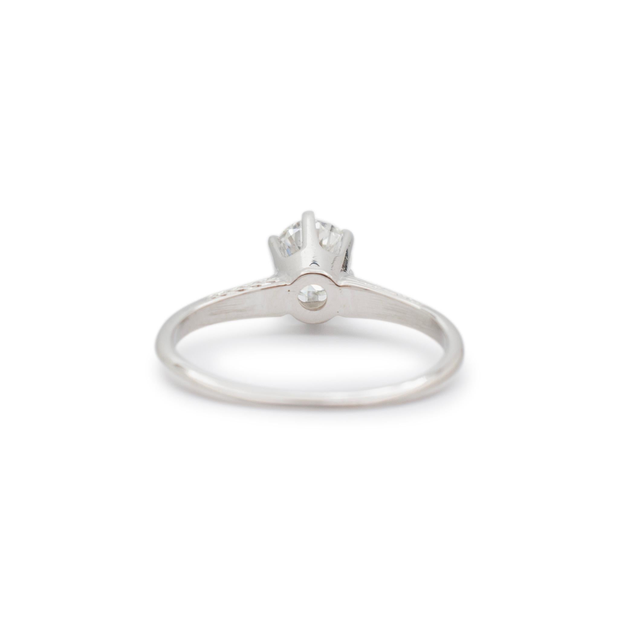 Women's Antique 18K White Gold Solitaire Old European Cut Diamond Engagement Ring For Sale