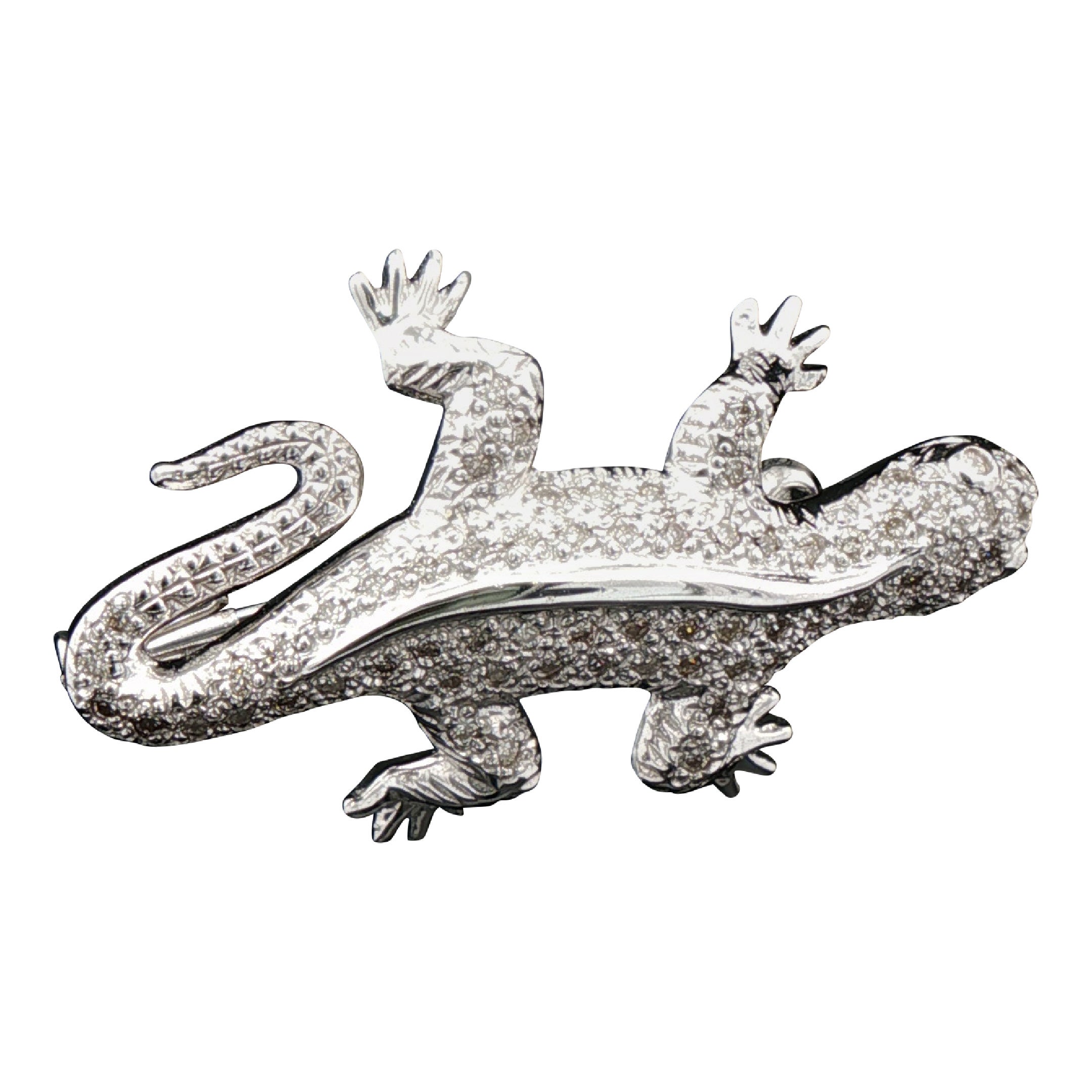 Antique 18k White GoldLizard Diamond Brooch - Elegant Formal Holiday Gift