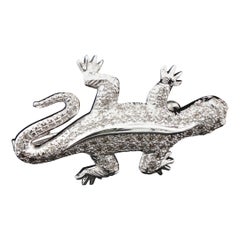Antique 18k White GoldLizard Diamond Brooch - Elegant Formal Holiday Gift