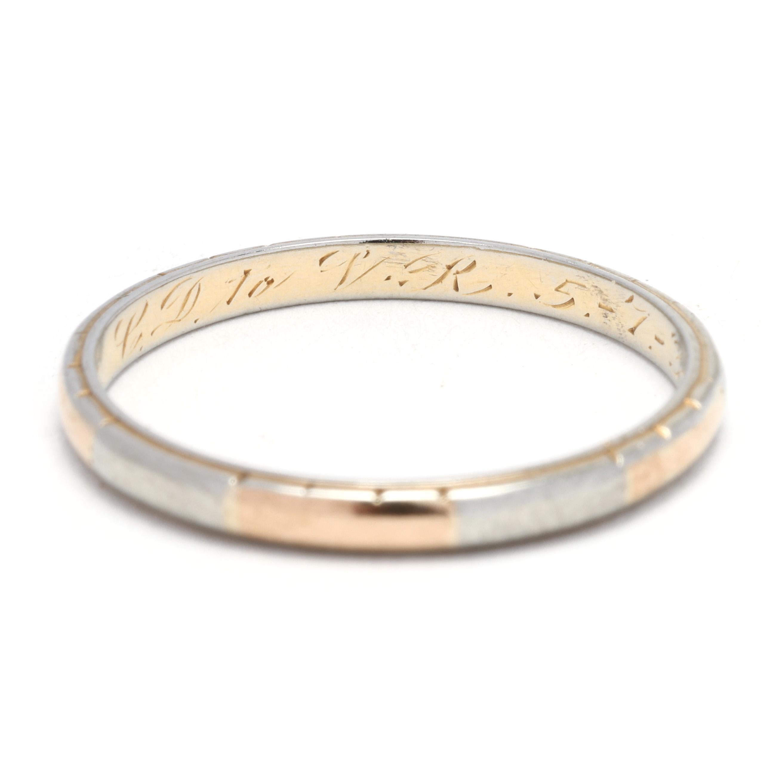 Antique 18k Yellow and White Gold Band Ring, Ring Size 6, Stackable For Sale 2