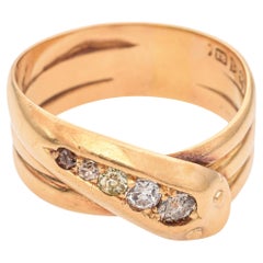 Antique 18K Yellow Gold 0.32 TCW Old European Mine Cut Diamond Snake Ring