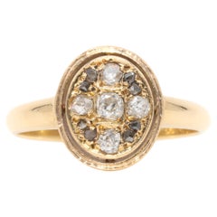 Antique 18K Yellow Gold 0.38ctw Old Mine Cut Diamond Oval Cluster Ring