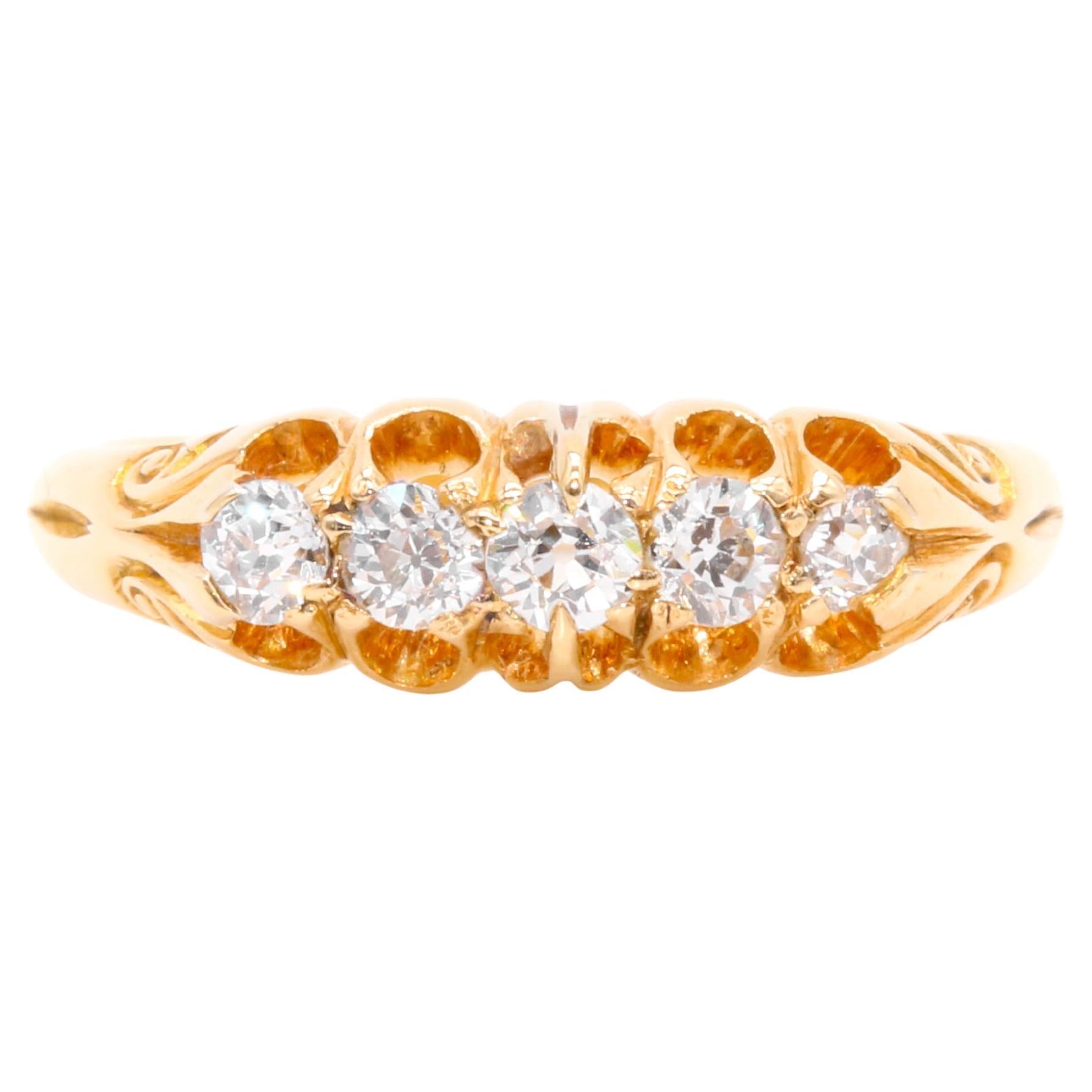 Bague ancienne en or jaune 18 carats 0,42ctw Old Cut Diamond 5 Stone Ring