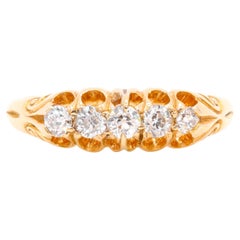 Bague ancienne en or jaune 18 carats 0,42ctw Old Cut Diamond 5 Stone Ring