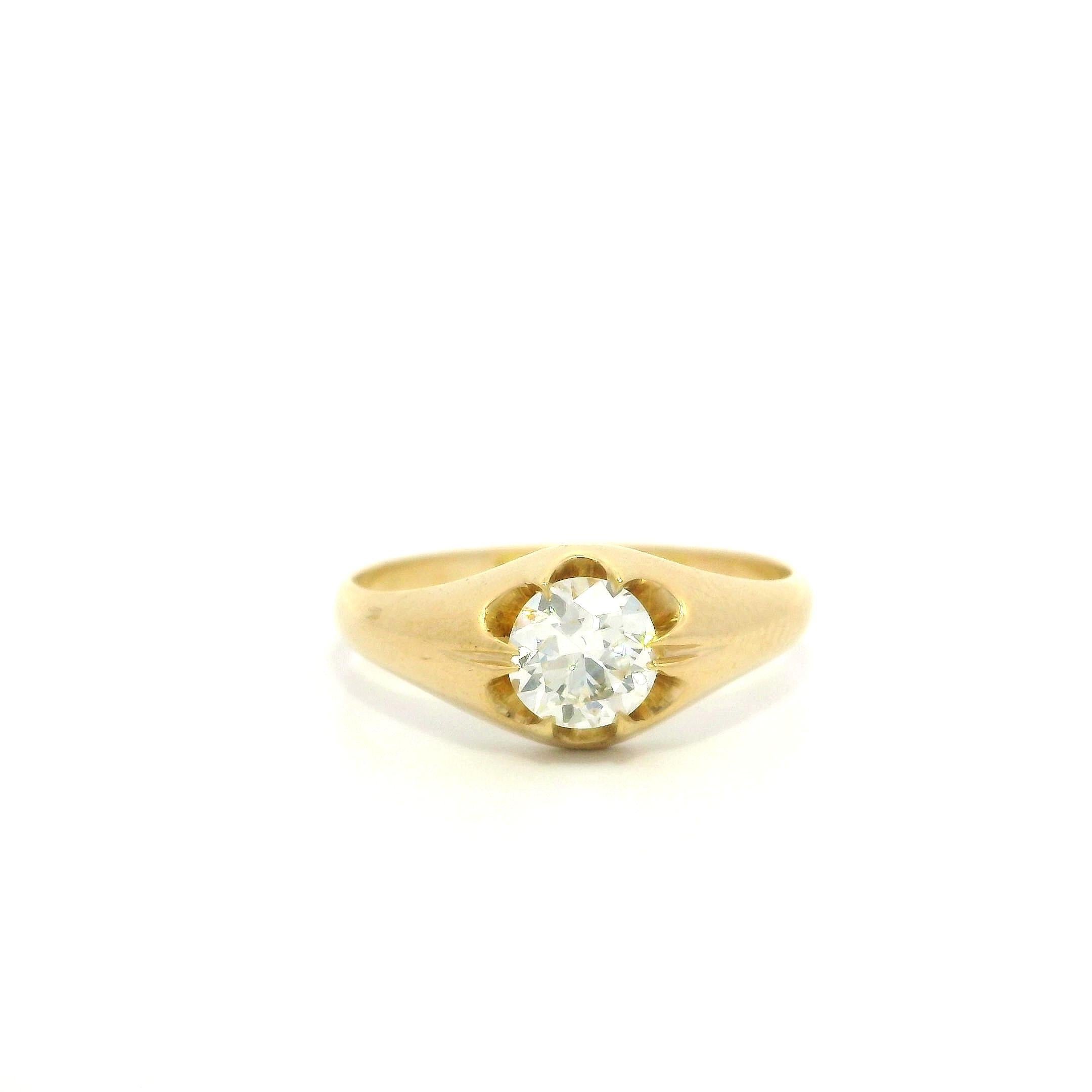 Bague solitaire en or jaune 18k ancienne 0.45ct Old European Cut Belcher Diamond Solitaire Ring Pour femmes en vente