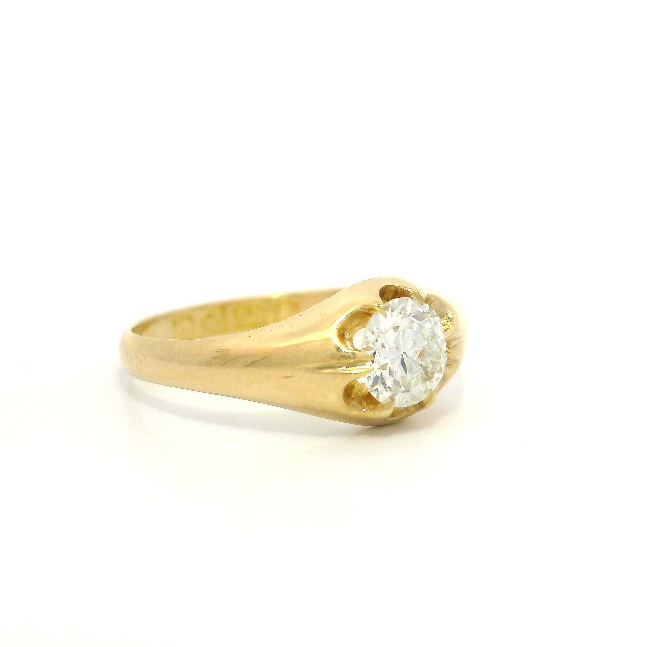 Bague solitaire en or jaune 18k ancienne 0.45ct Old European Cut Belcher Diamond Solitaire Ring en vente 2