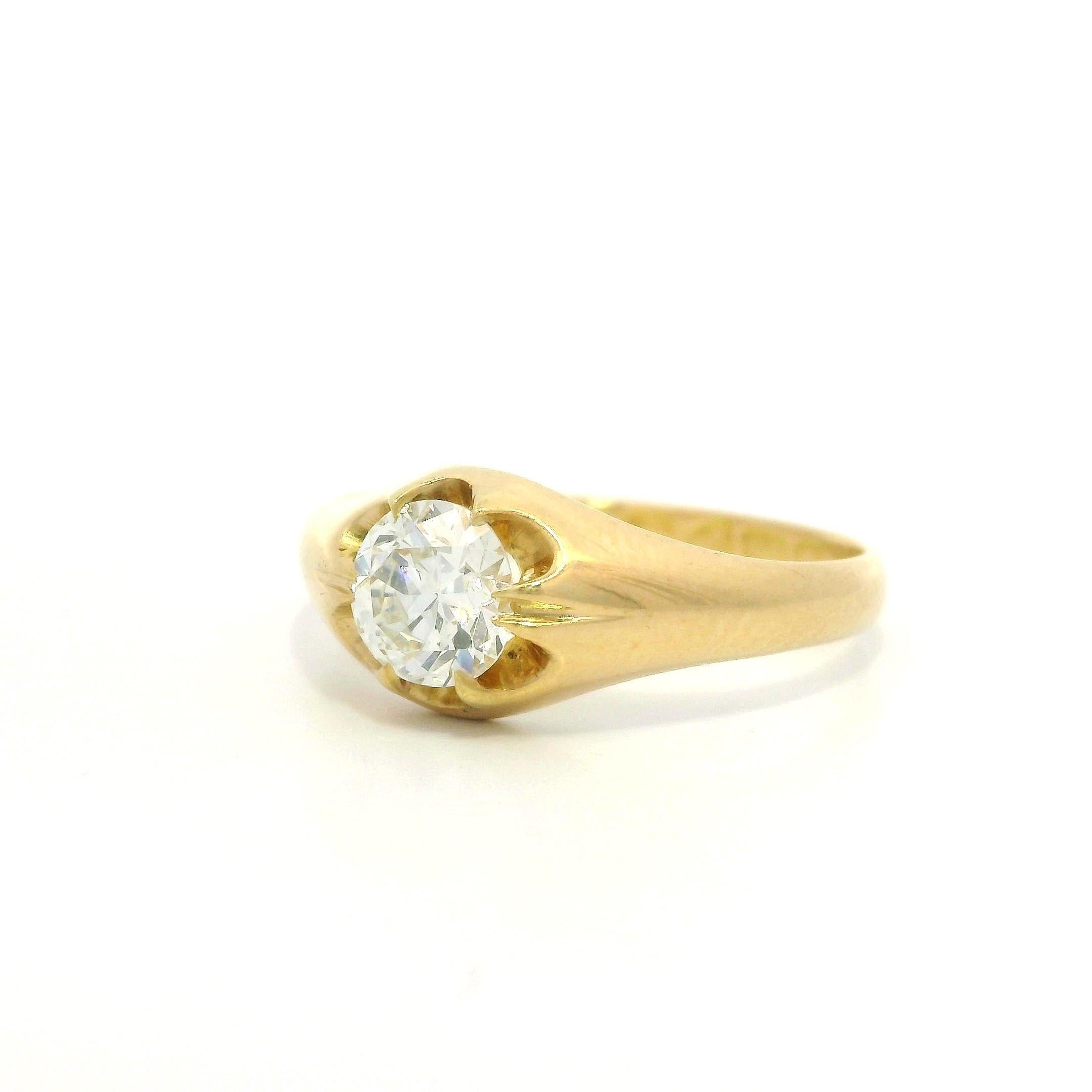 Bague solitaire en or jaune 18k ancienne 0.45ct Old European Cut Belcher Diamond Solitaire Ring en vente 3