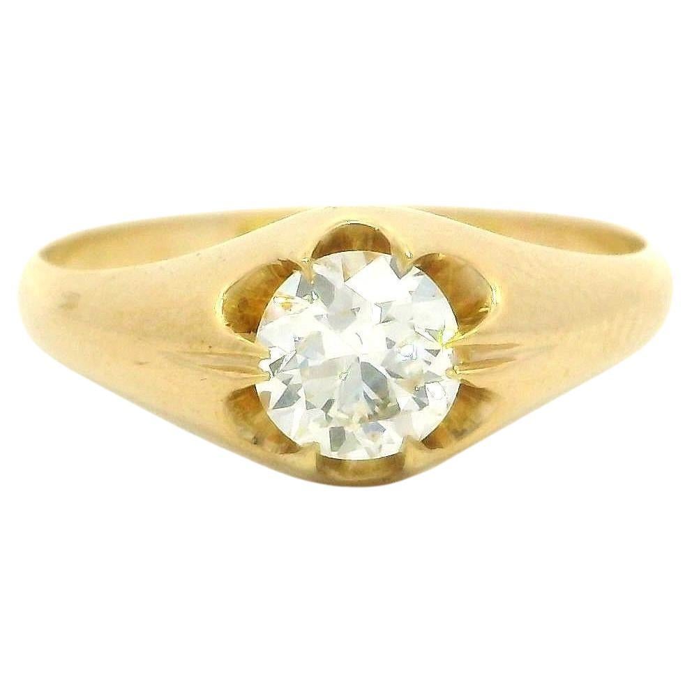 Bague solitaire en or jaune 18k ancienne 0.45ct Old European Cut Belcher Diamond Solitaire Ring en vente