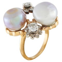Antique 18K Yellow Gold 0.50ct Diamond and Natural Pearl Ring 27378
