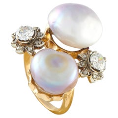 Antique 18K Yellow Gold 0.50ct Diamond and Natural Pearl Ring 27378