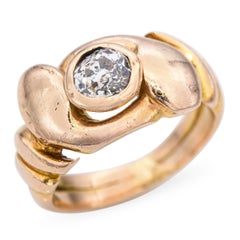 Antique 18k Yellow Gold 0.50ct Old Euro Diamond Intertwined Snake Ring