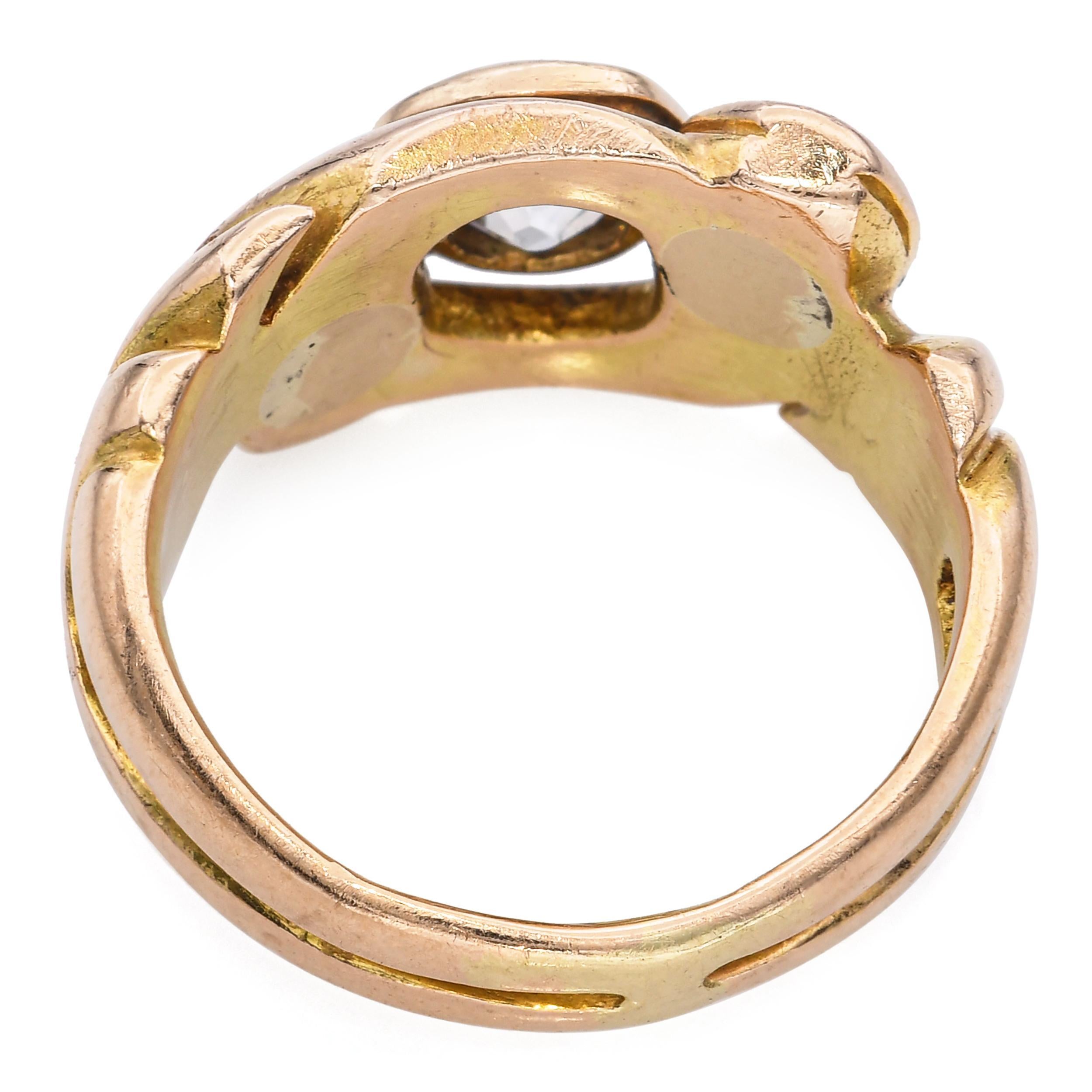 Women's Antique 18k Yellow Gold 0.50ct Old Euro Diamond Intertwined Snake Ring For Sale