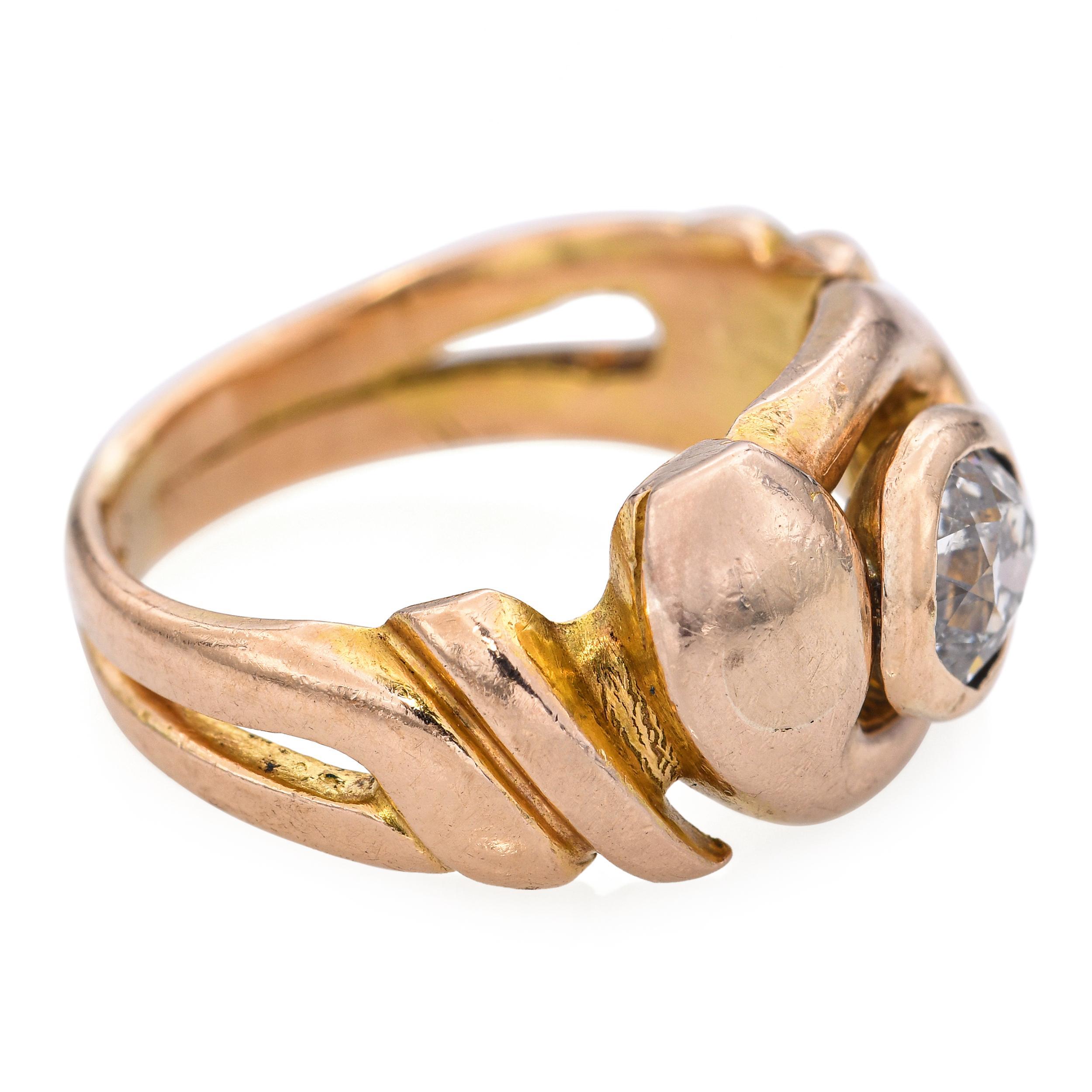 Antique 18k Yellow Gold 0.50ct Old Euro Diamond Intertwined Snake Ring For Sale 1