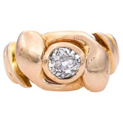 Vintage 18k Yellow Gold 0.50ct Old Euro Diamond Intertwined Snake Ring