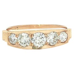 Antique 18k Yellow Gold 0.80ctw Old European Pave Diamond 5 Stone Band Ring