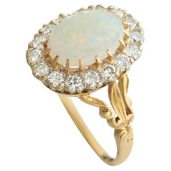 Antike 18K Gelbgold 1,28ct Diamant und Opal Englisch Ring MF35-030226