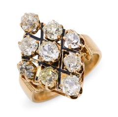 Antique 18K Yellow Gold 1.53tcw Old Mine Cut Diamond Cluster Ring