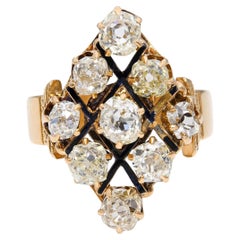 Antique 18K Yellow Gold 1.53tcw Old Mine Cut Diamond Cluster Ring