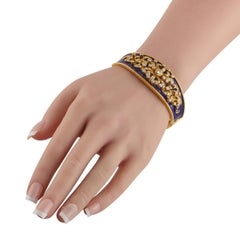 Antique 18K Yellow Gold 2.59 ctw Diamond and Blue Enamel Bangle Bracelet