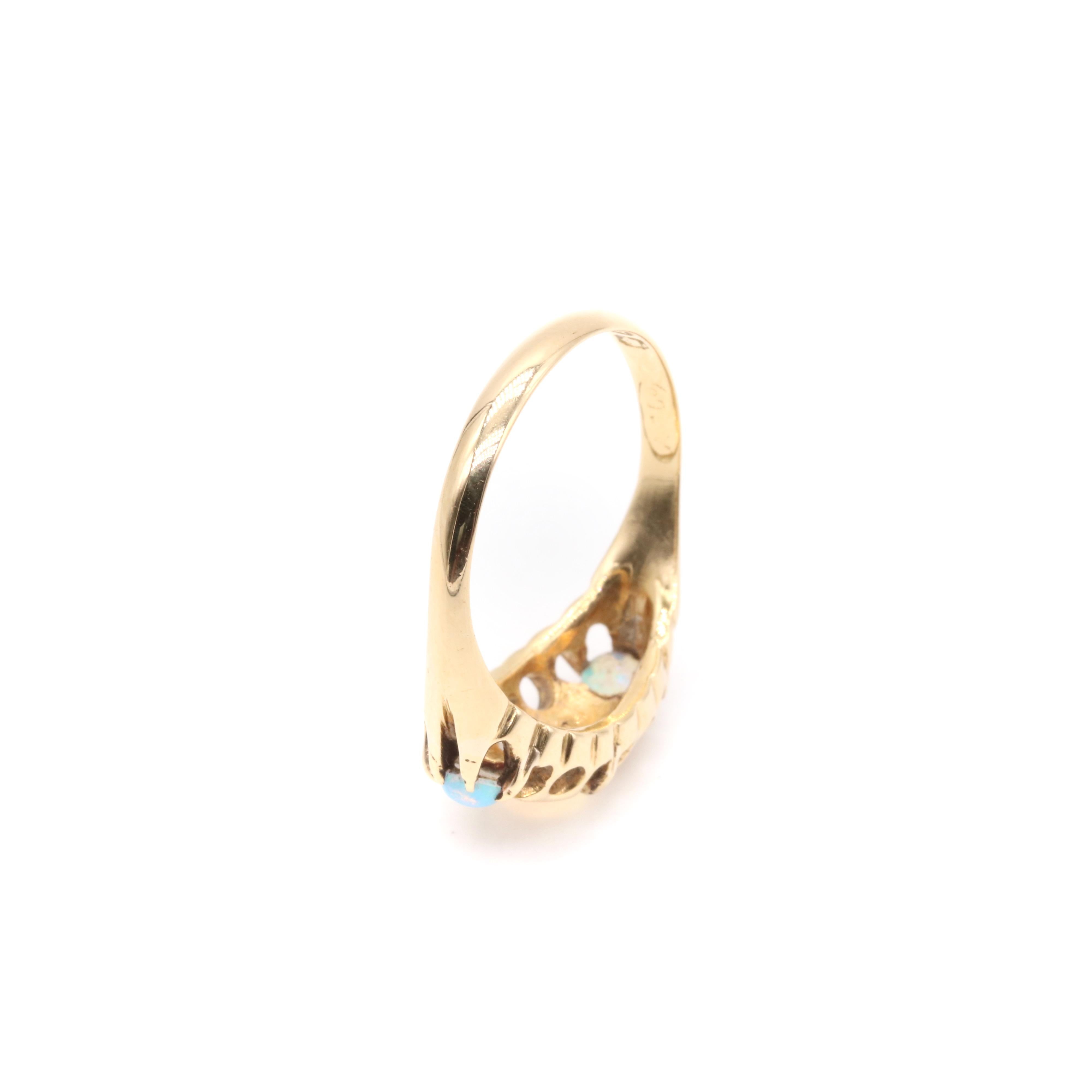 Antique 18K Yellow Gold 7 Stone White Opal and Diamond Ring For Sale 5