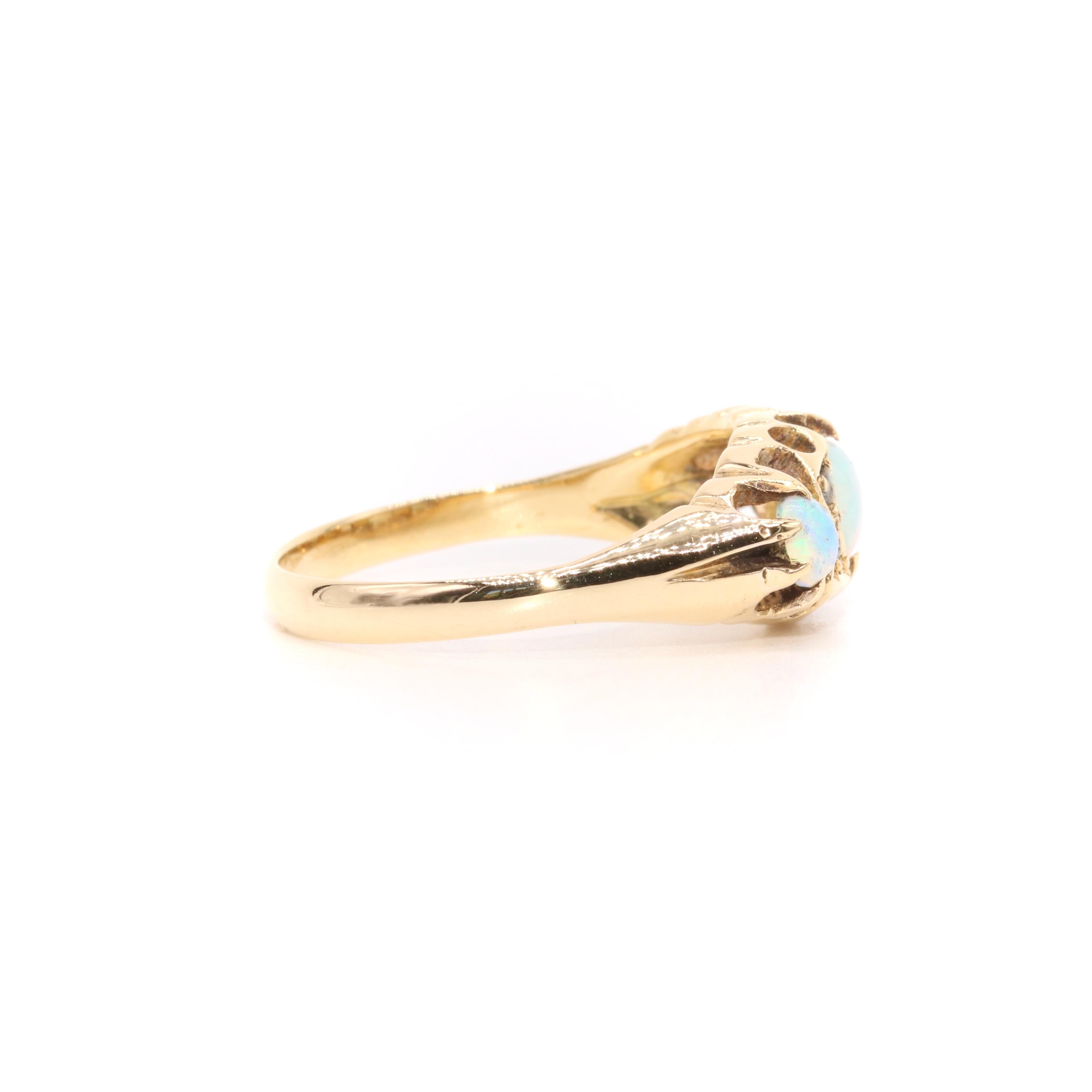 Antique 18K Yellow Gold 7 Stone White Opal and Diamond Ring For Sale 2