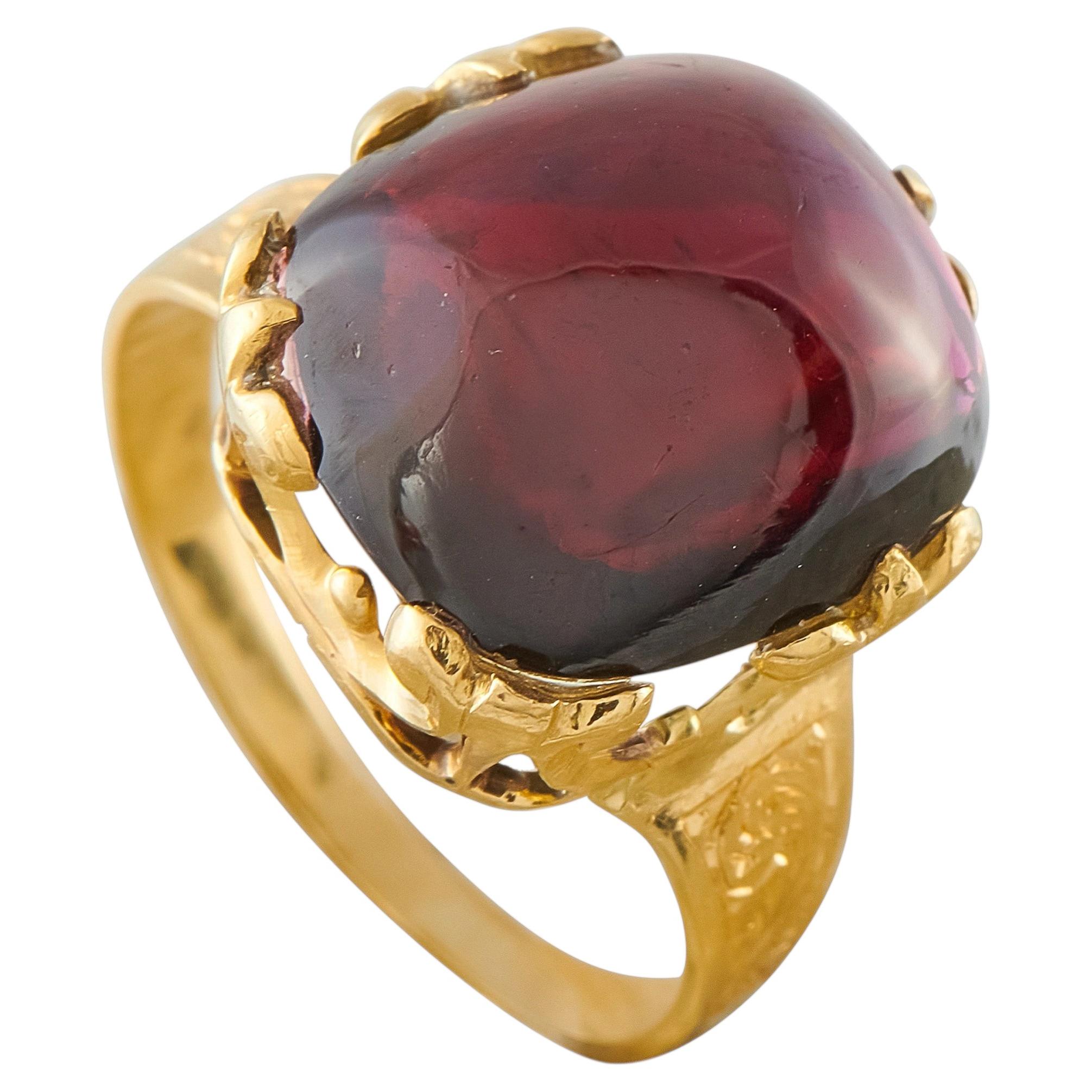Anello antico in oro giallo 18 carati con granato cabochon da 7,0 carati MF09-070126