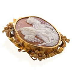 Antique 18k Yellow Gold Allegory of the Day and Night Shell Cameo Brooch