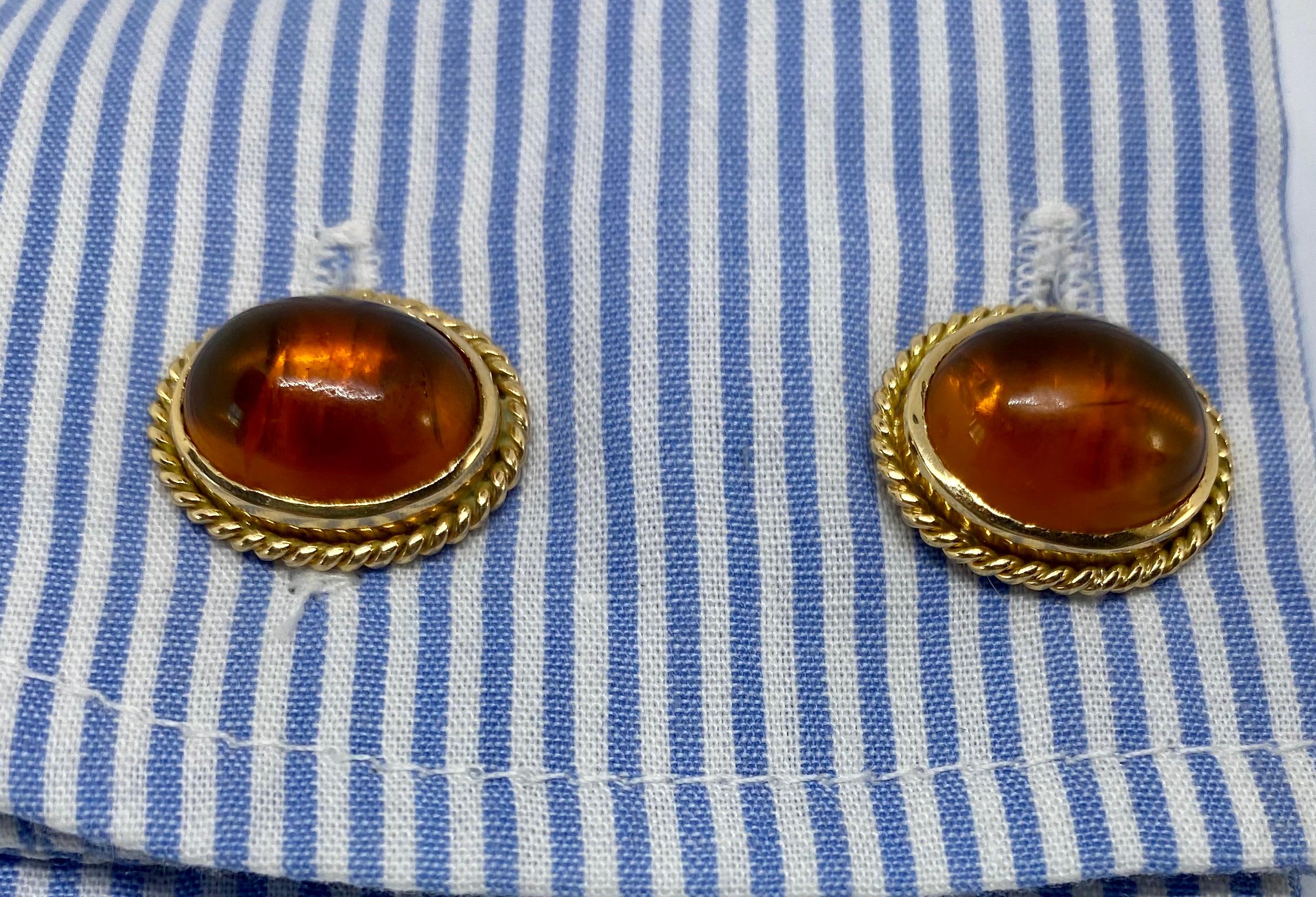 Antique 18 Karat Yellow Gold and Amber Cufflinks In Good Condition In San Rafael, CA
