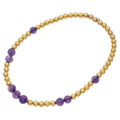 Antique 18K Yellow Gold and Amethyst Beaded Graduated Strand Choker Necklace