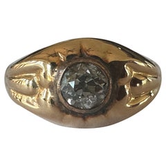 Anello solitario antico in oro giallo 18 carati e diamanti
