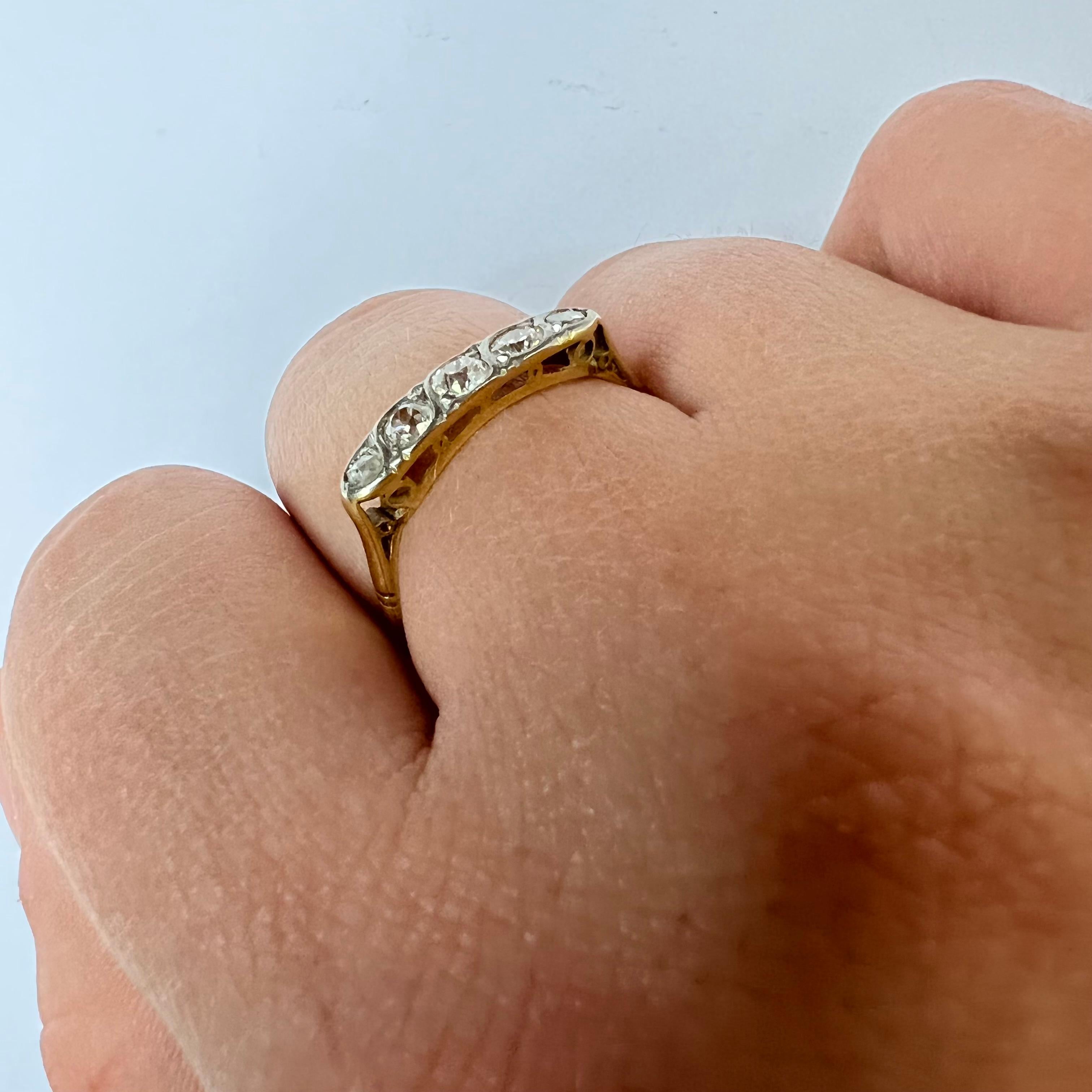 Antique 18K Yellow Gold and Platinum 0.45CTW Diamond Ring Band For Sale 3