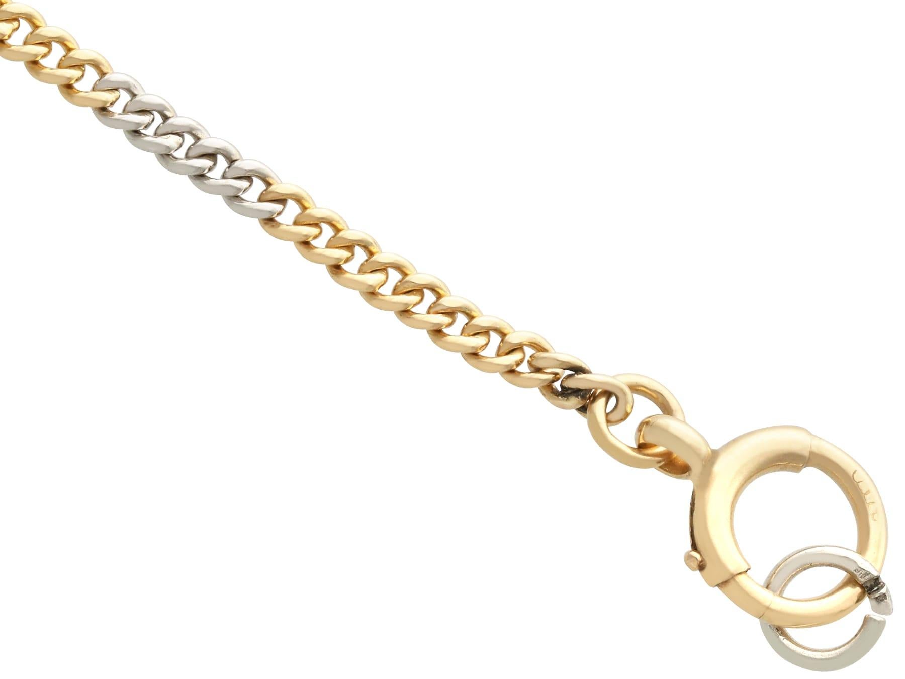 A fine and impressive antique 18 karat yellow gold and platinum ladies fob watch chain; part of our diverse antique chains collection.

This fine and impressive antique chain has been crafted in 18k yellow gold and platinum.

The chain consists of