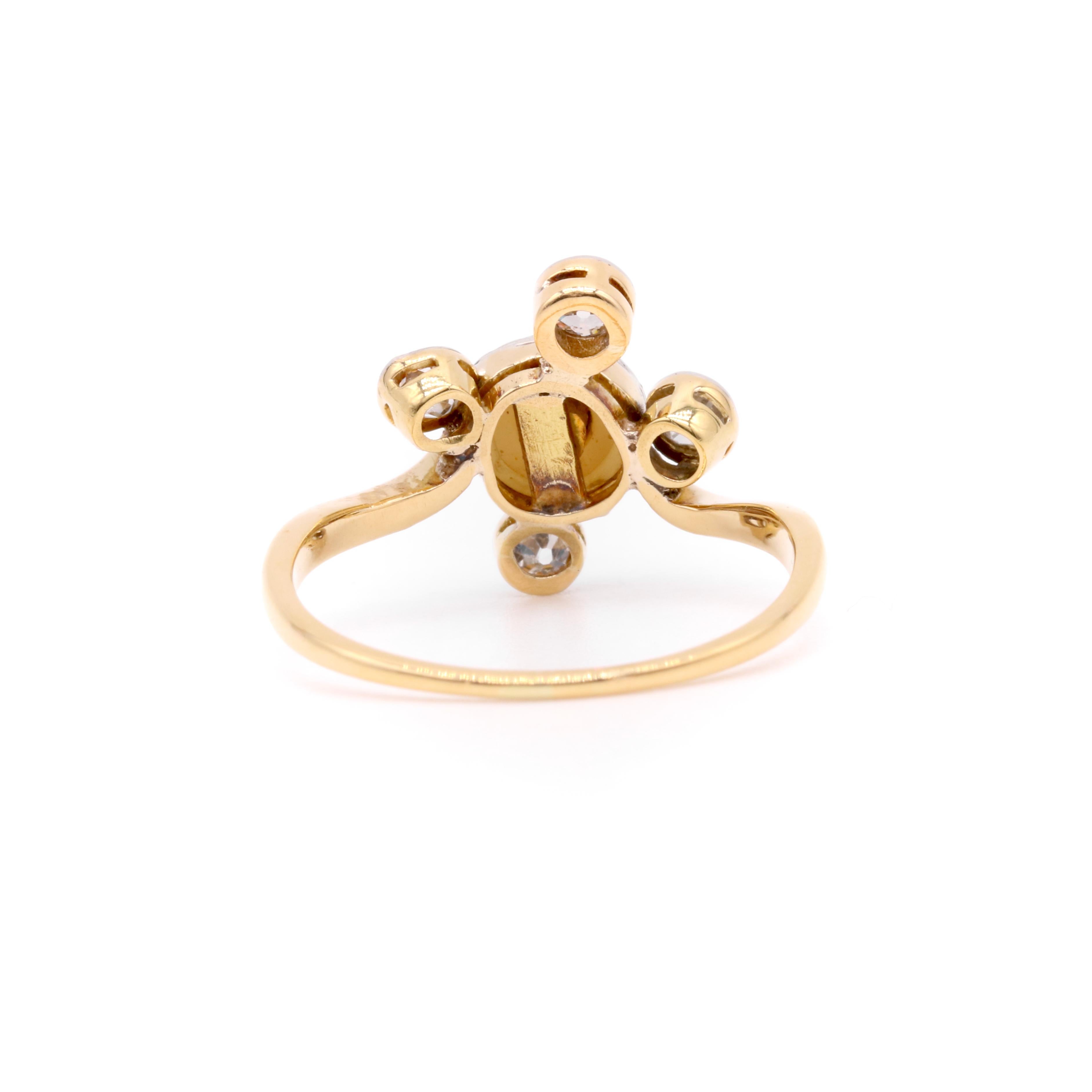 Antiker 18K Gelbgold und Platin Perle und Altschliff Diamant Cluster Ring für Damen oder Herren im Angebot