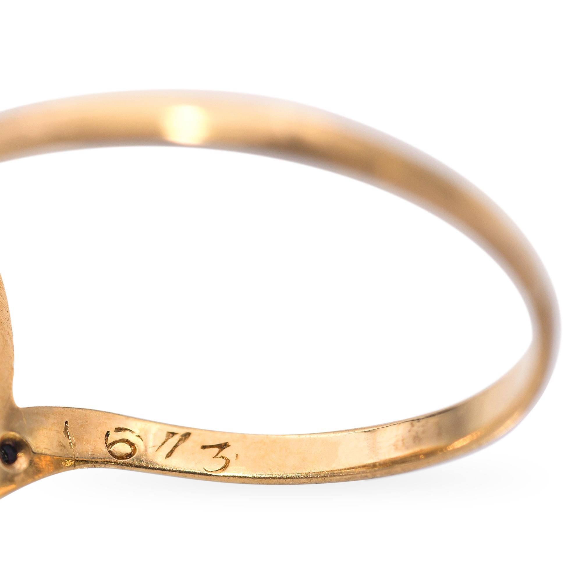 Antique 18k Yellow Gold and Platinum Polki Diamond Swirl Ring in vendita 1