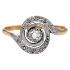 Antique 18k Yellow Gold and Platinum Polki Diamond Swirl Ring