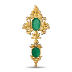 Antique 18K Yellow Gold and Silver 2.50ct Diamond & Emerald Pendant MF30-022026
