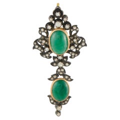 Antique 18K Yellow Gold and Silver 2.50ct Diamond & Emerald Pendant MF30-022026