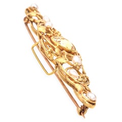 Antique 18k Yellow Gold Art Nouveau 3ct Yellow Sapphire Vine Motif Brooch