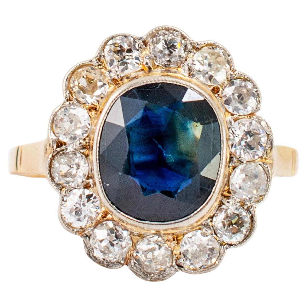 Antiker australischer Saphir-Cocktailring aus 18 Karat Gelbgold mit alteuropäischem Diamant